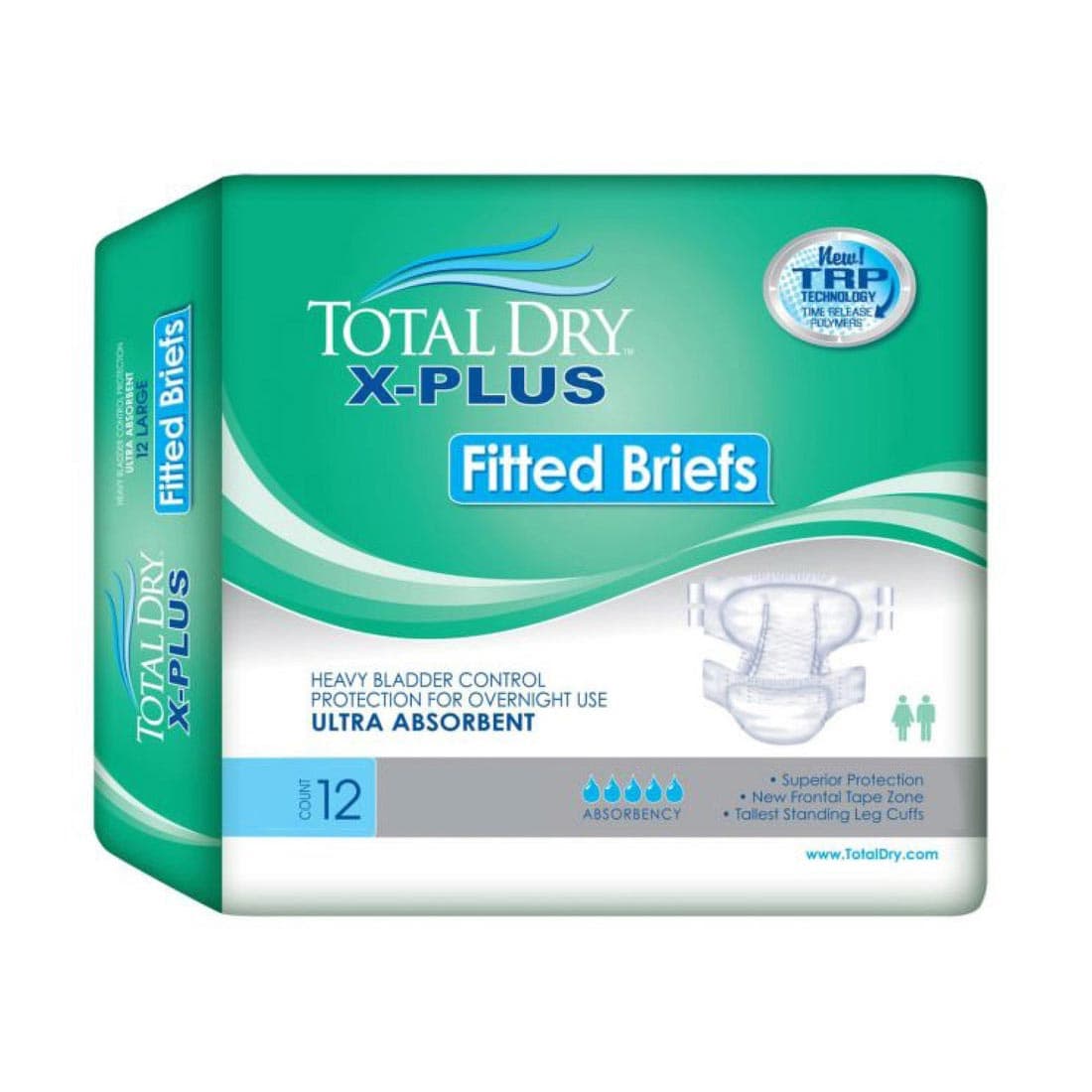 TotalDry X-Plus Fitted Briefs, Medium - Case of 48 - Image 1