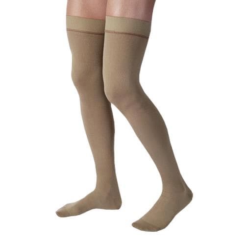 Jobst Men Thigh High Compression Stocking, 20-30mmHg, Large, Khaki - Pair - Image 1