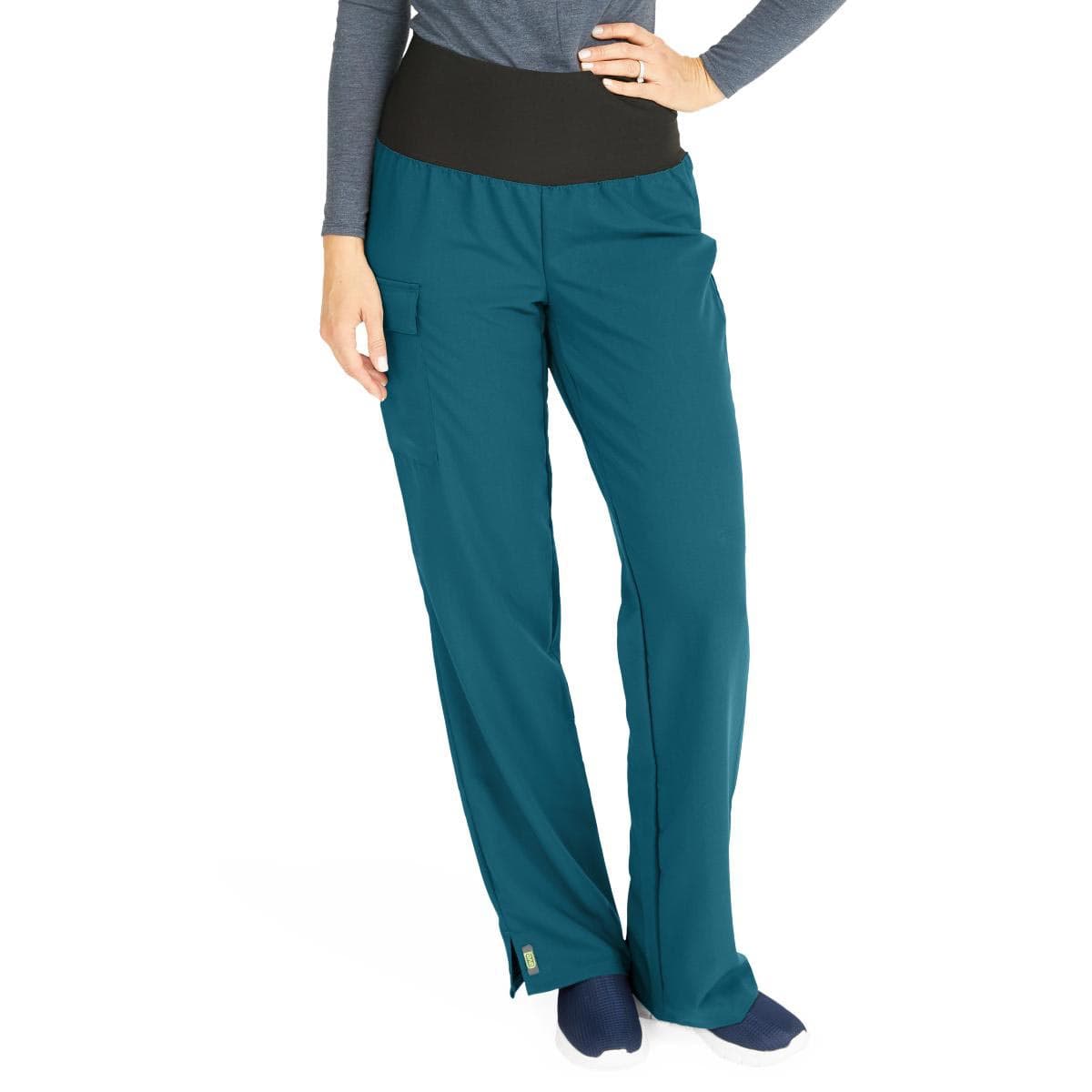 Medline Ocean AVE Women's Stretch Wide Waistband Scrub Pants with Cargo Pocket, Caribbean Blue, Extra Small, Petite - Image 1