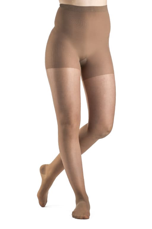 Sigvaris Sheer Fashion Closed Toe Compression Pantyhose, 15-20mmHg Size E, Cafe - Pair - Image 1