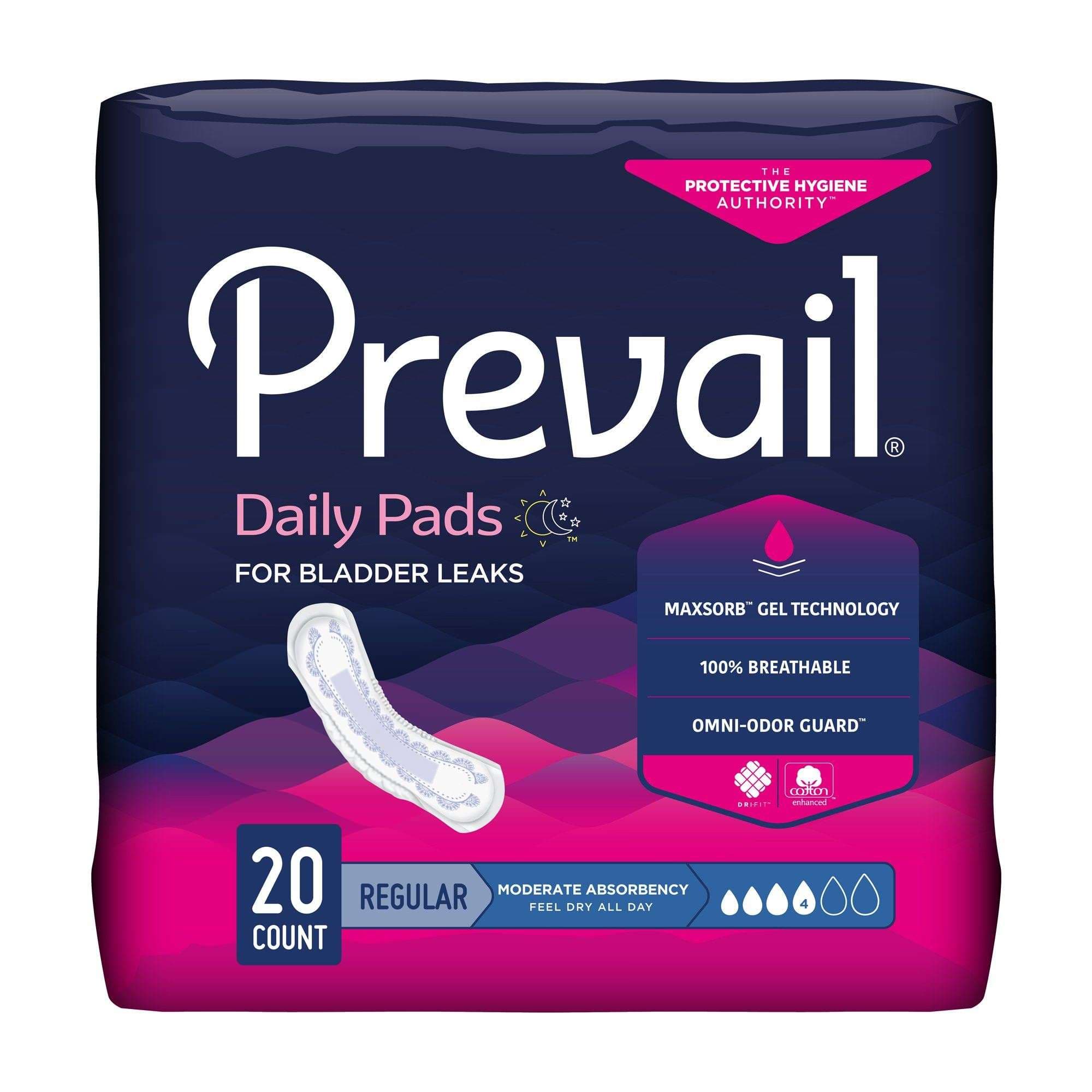 Prevail Daily Pads For Bladder Leaks, Regular, Moderate Absorbency - Package of 20 - Image 1