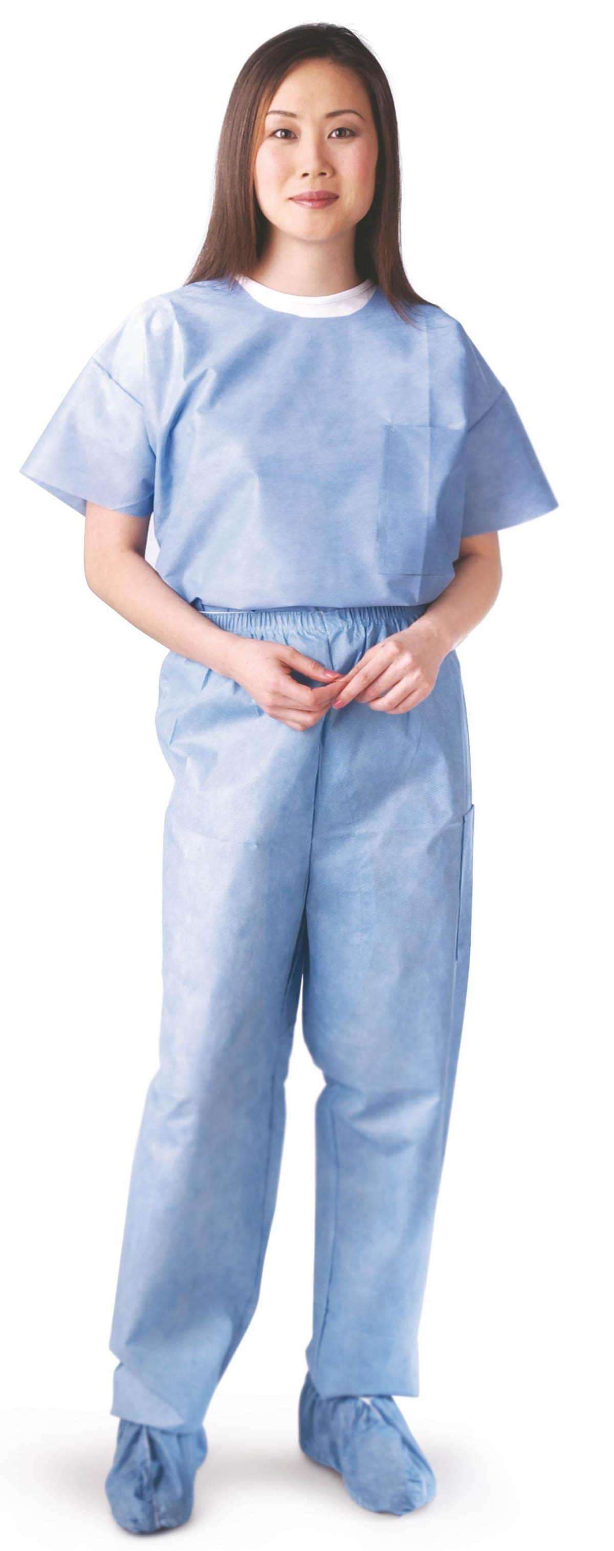 Medline Unisex Scrub Shirt with Round Neck, Disposable, Blue, Size S - Case of 30 - Image 1