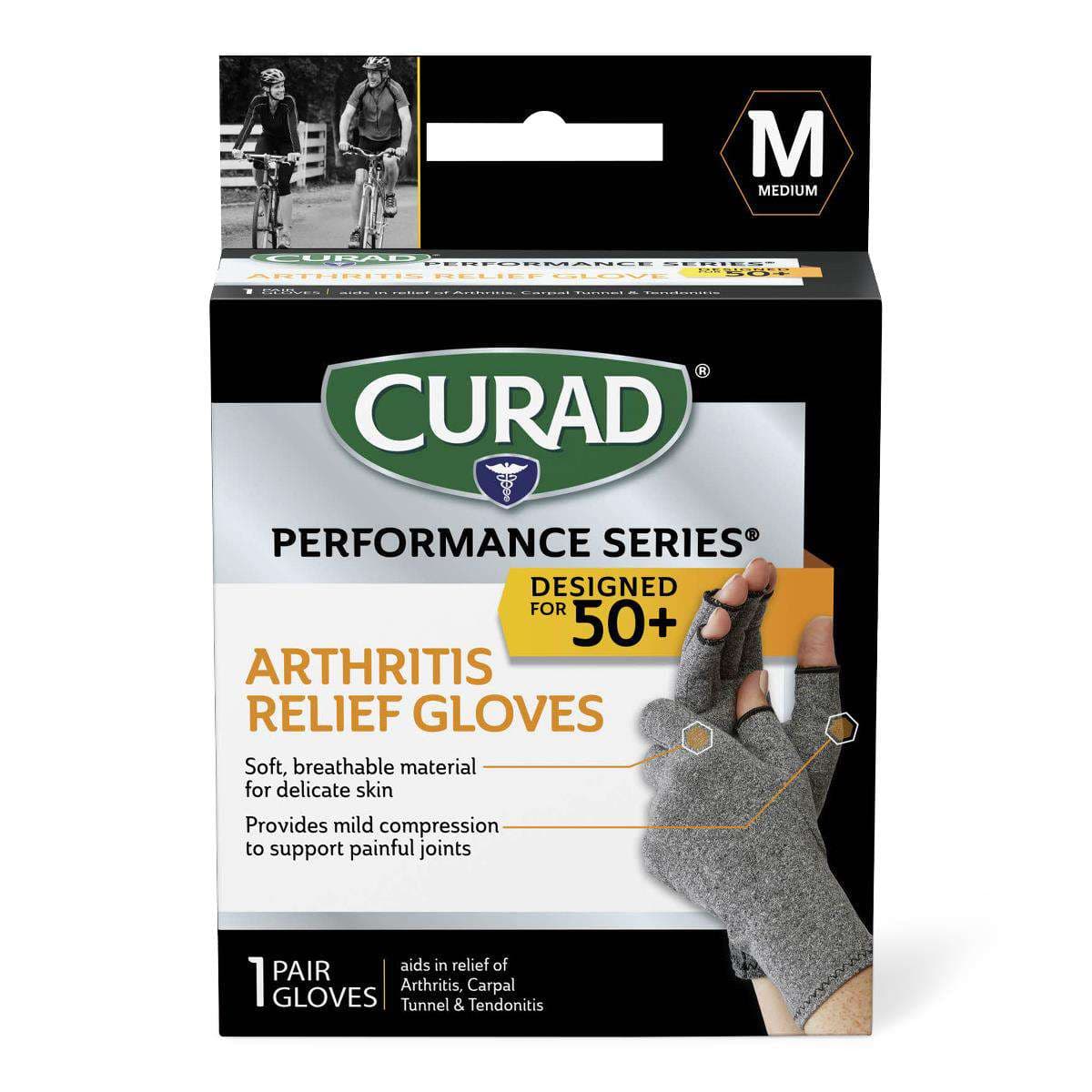 CURAD Performance Series 50+ Arthritis Support Gloves, Medium - Case of 4 - Image 1