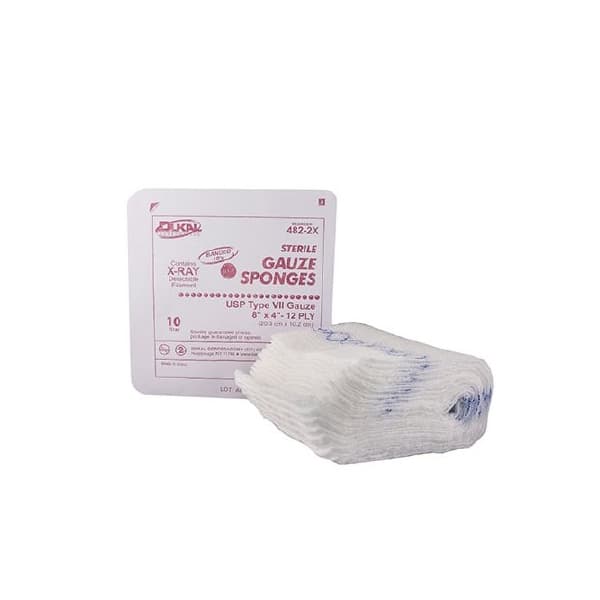 Dukal USP Type VII X-Ray Detectable Gauze Sponge, 12-Ply, 4 x 8 Inch - Case of 480 - Image 1