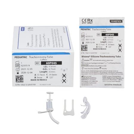 Bivona Uncuffed Tracheostomy Tube White Sterile V Neck Flange Pediatric, 4.5 mm ID, Size 4.5, 42 mm Length, 41 to 60 mm, 6.7 mm OD - Image 1