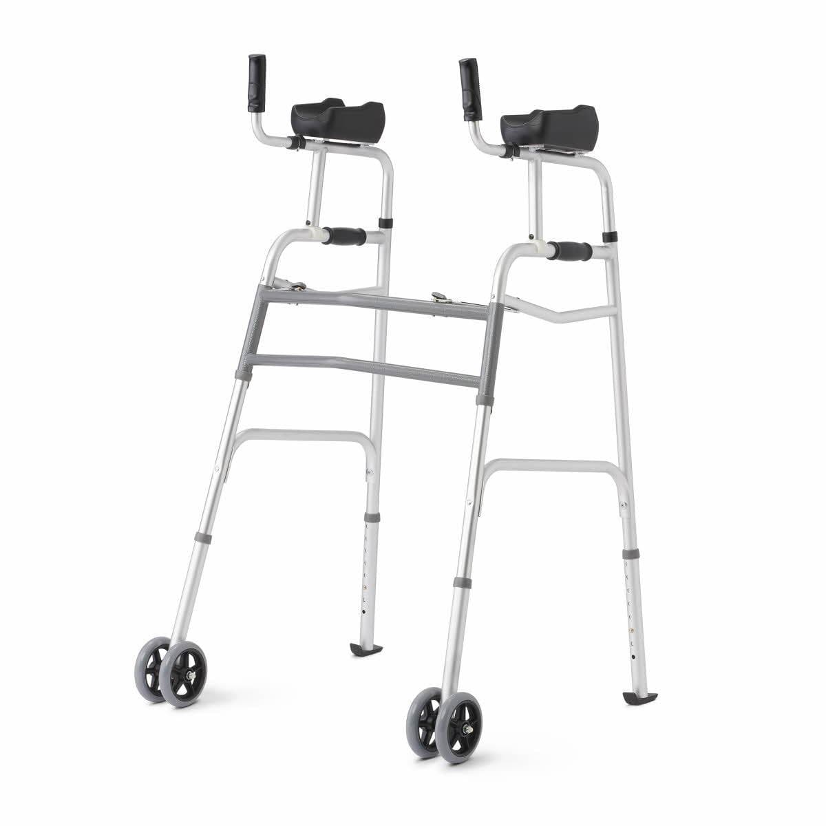Medline Upright Folding Walkers,5" Wheels, Adult, Grey - Each - Image 1