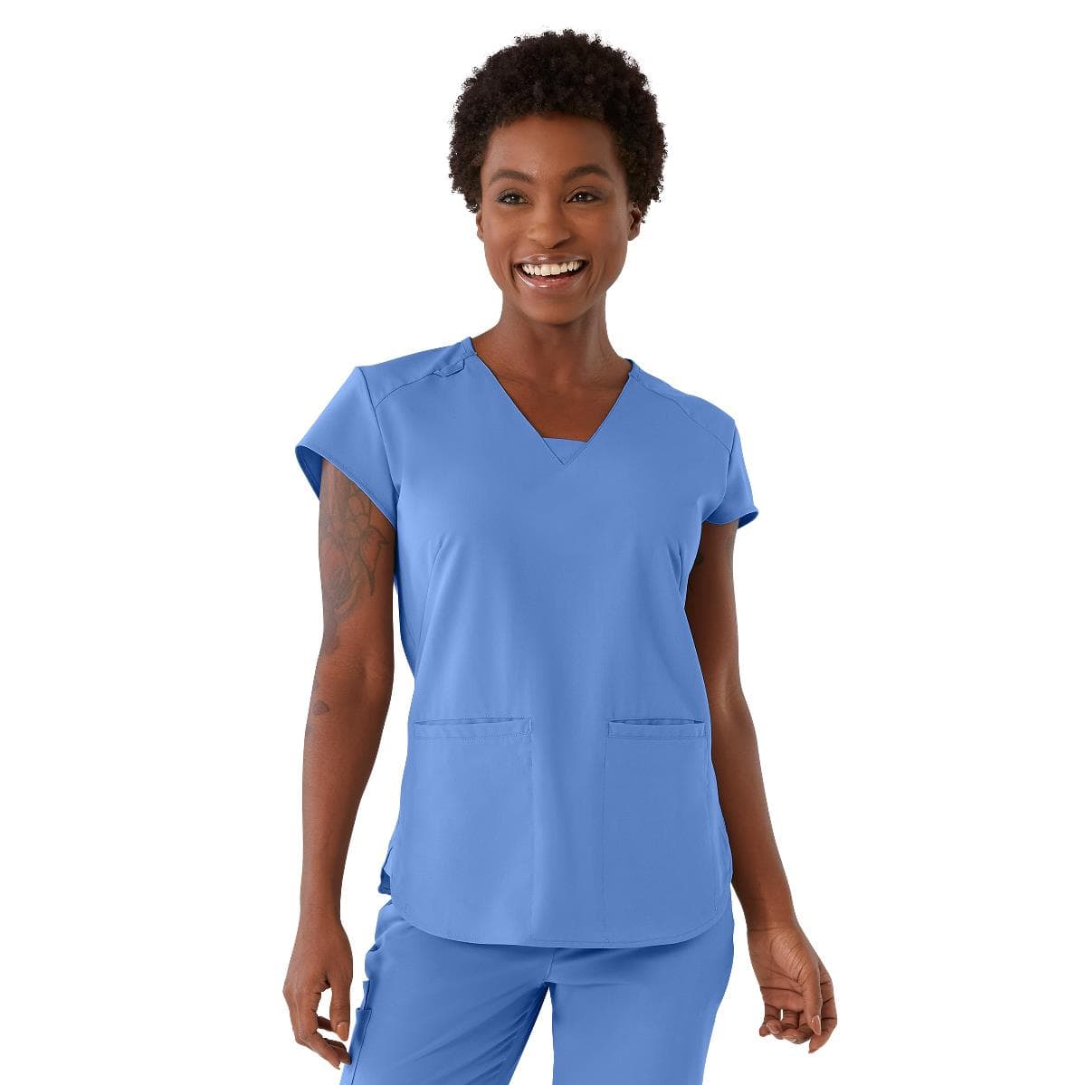 Medline Monroe AVE Women's Scrub Top, Ceil Blue, Medium - Image 1