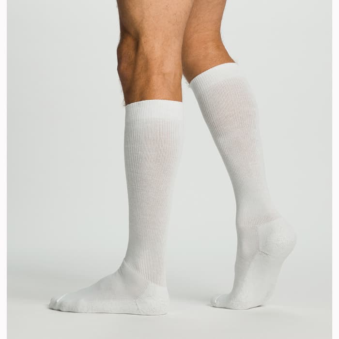 Sigvaris Diabetic Calf High Compression Socks White, 18-25mmHg, Men, Small-Long - Pair - Image 1