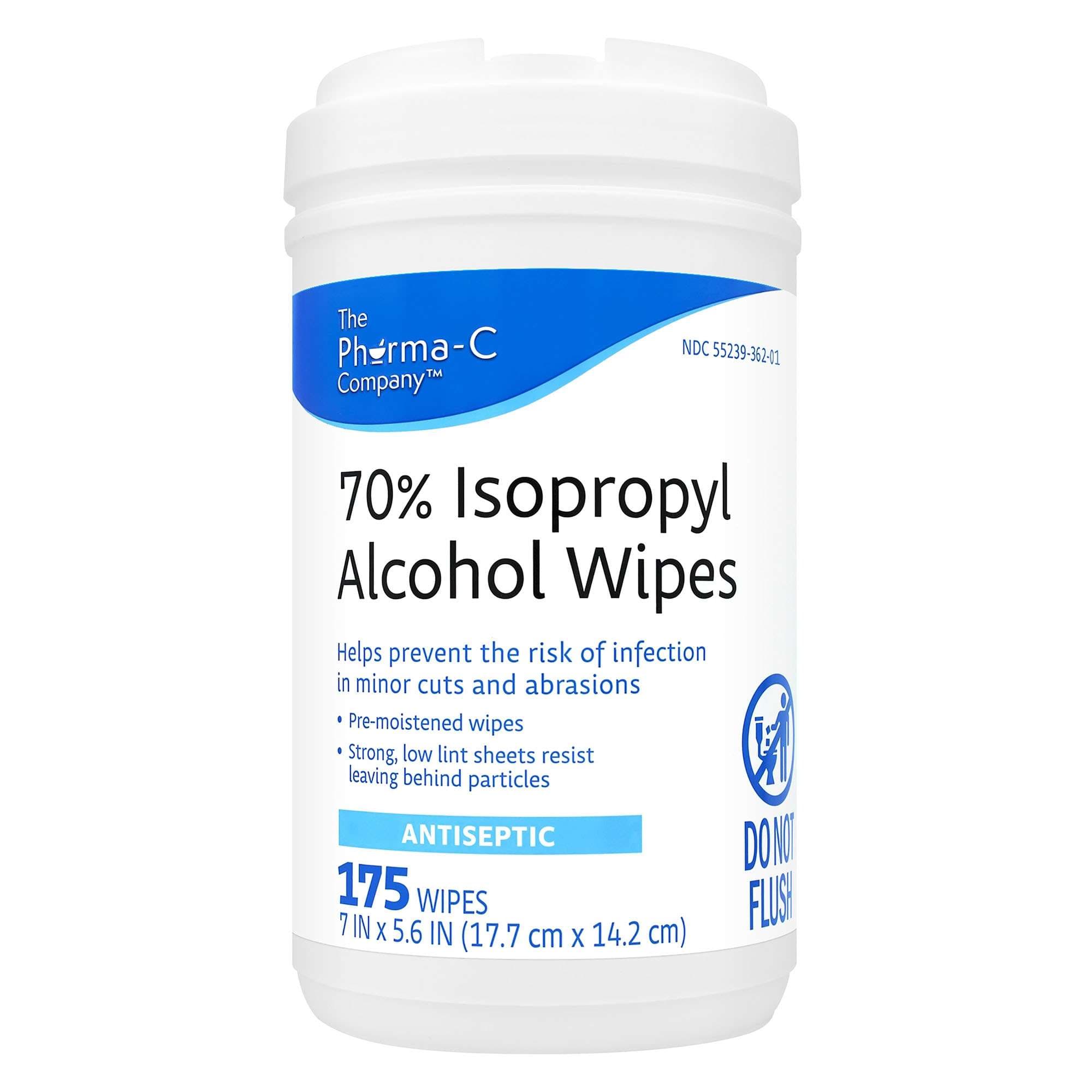 Pharma-C 70% Isopropyl Alcohol Antiseptic Wipes - Carton of 175 - Image 1