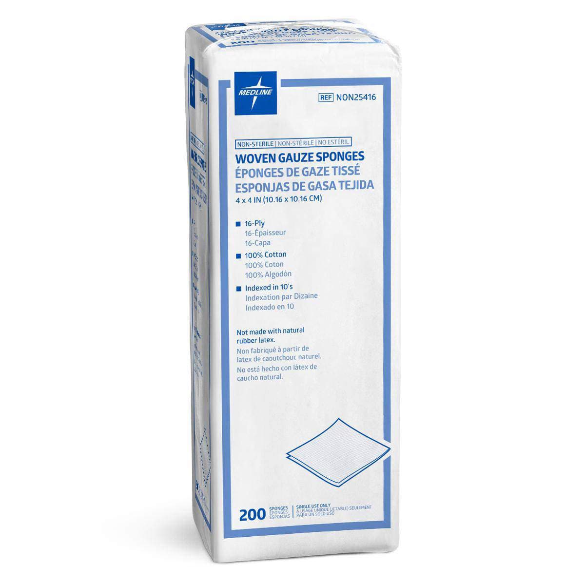 Medline 100% Cotton Woven Gauze Sponges, 16 Ply, 4 x 4 Inch - Case of 2000 - Image 1