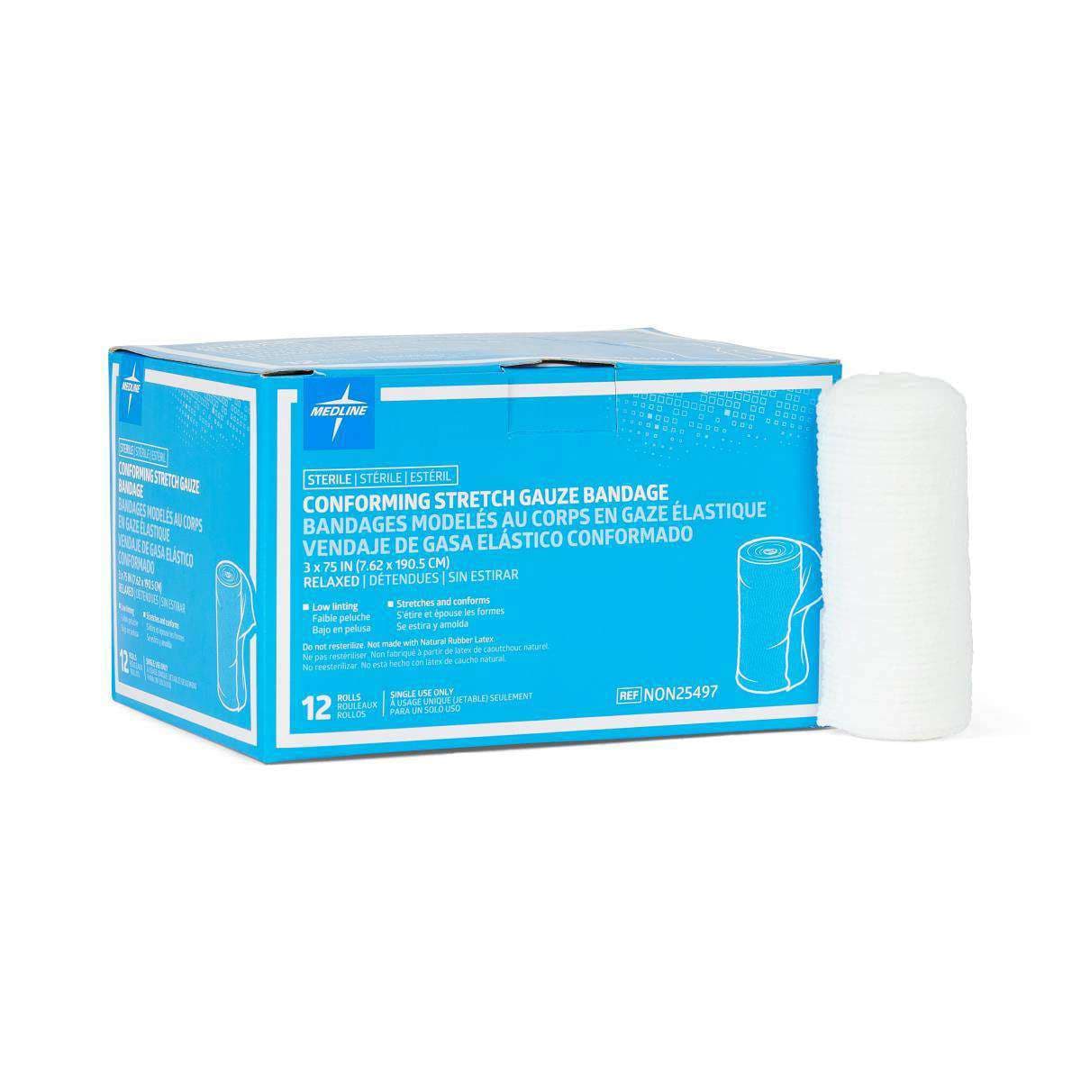 Medline Sterile Conforming Stretch Gauze Bandage, 3 x 75 Inch - Case of 96 - Image 1