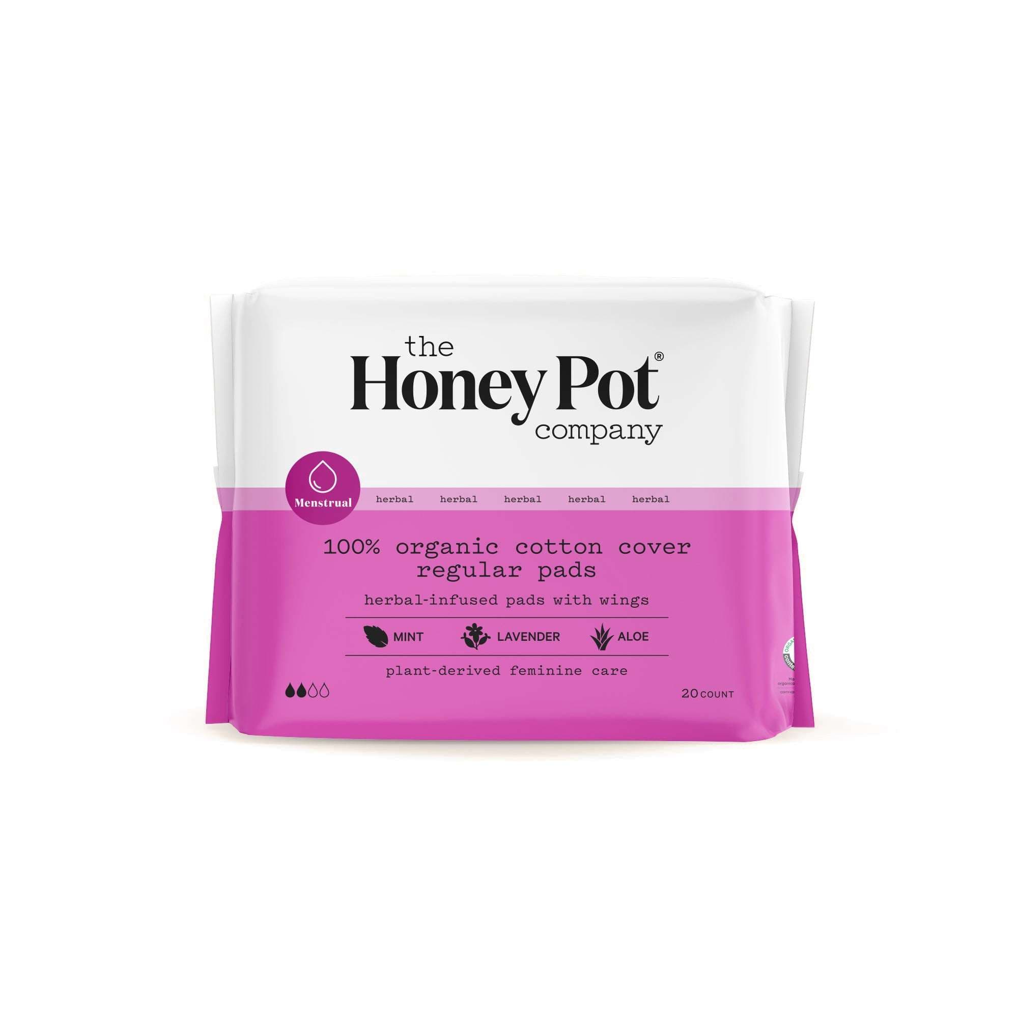 The Honey Pot Herbal Menstrual Pads with Wings, Regular Absorbency - Package of 20 - Image 1