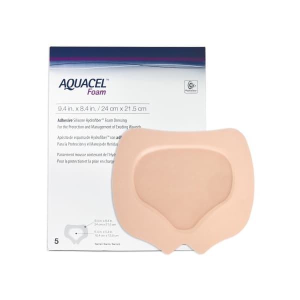 Aquacel Silicone Foam Dressing Film Backing Tan Sacral Sterile, 8 x 9 Inch - Box of 5 - Image 1