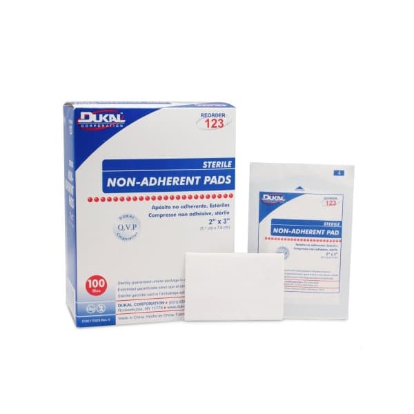 Dukal Non-Adherent Dressing White Rectangle Sterile, 2 x 3 Inch - Case of 1200 - Image 1