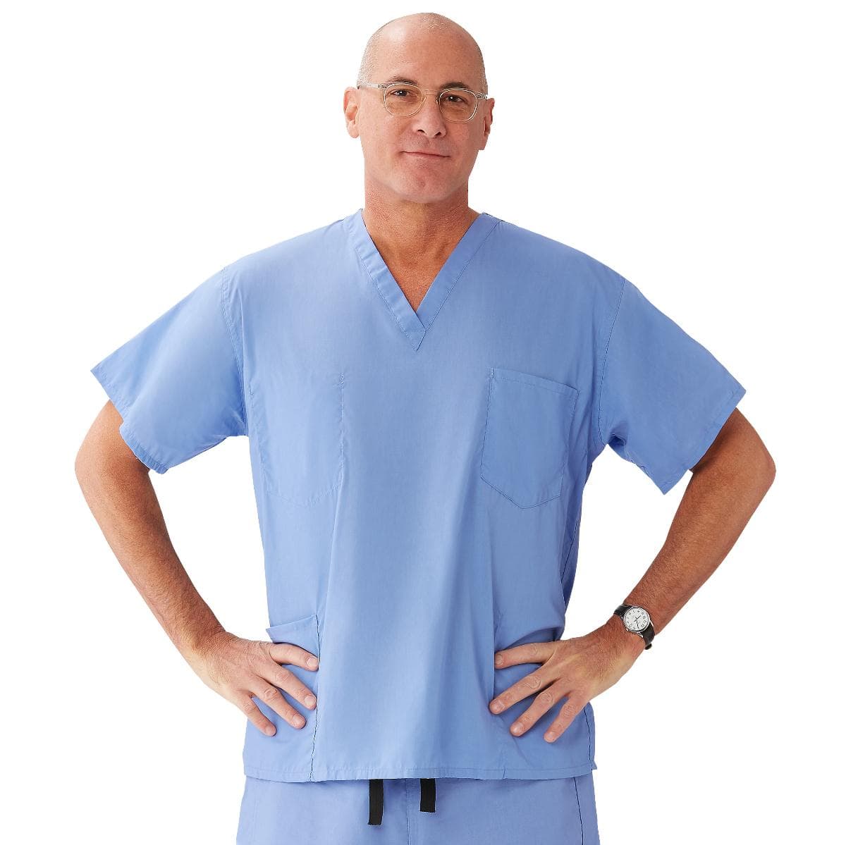Encore Unisex Reversible V-Neck 4-Pocket Scrub Tops, Ceil Blue, Large - Image 1