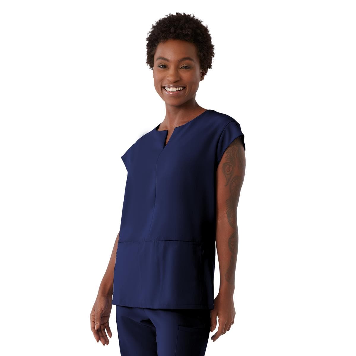 Medline Nolita AVE Women's Scrub Tunic Tops with Notch Collar, Navy Blue, Medium - Image 1