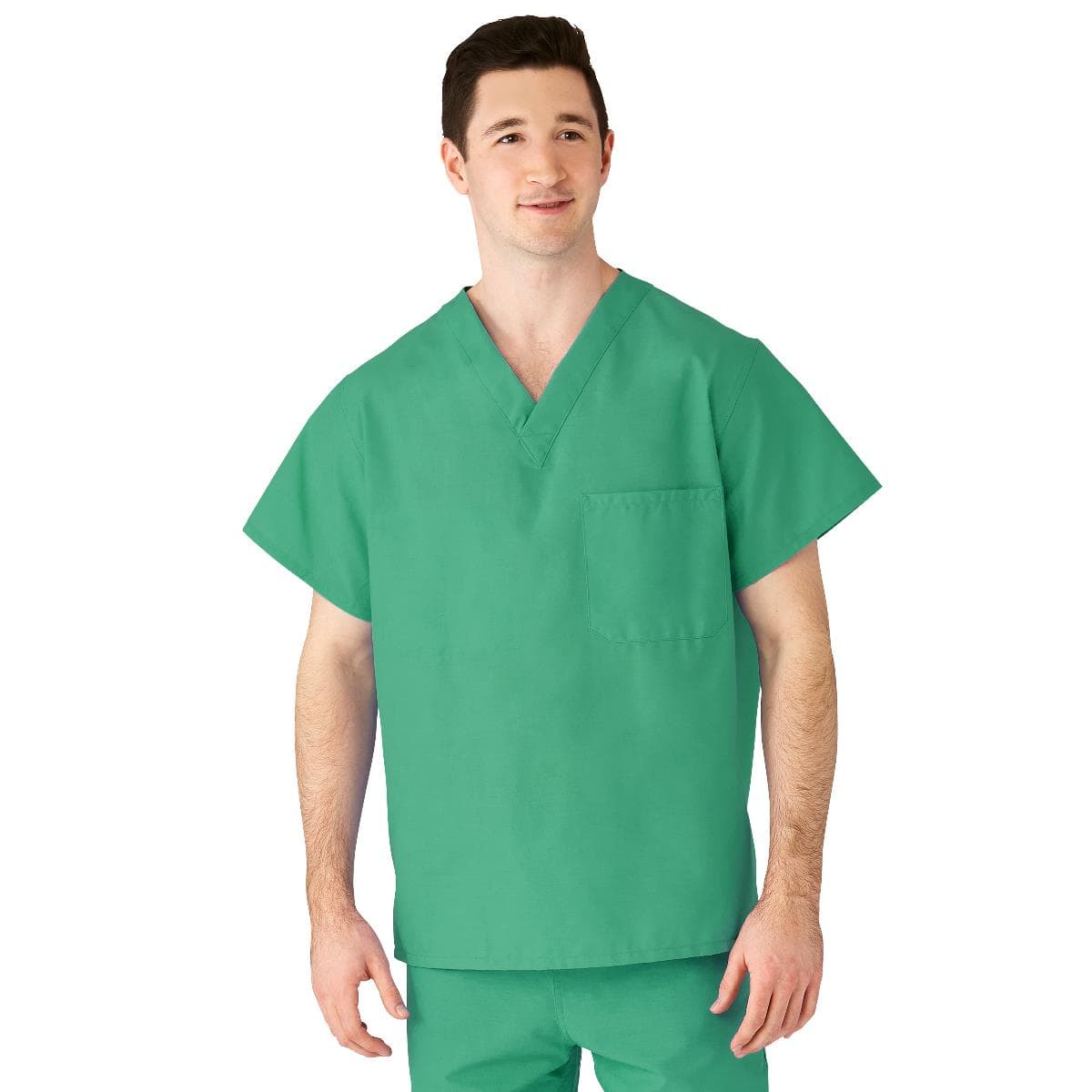 Medline AngelStat Unisex Reversible V-Neck Scrub Top with 2 Pocket, Jade, Extra Small - Image 1