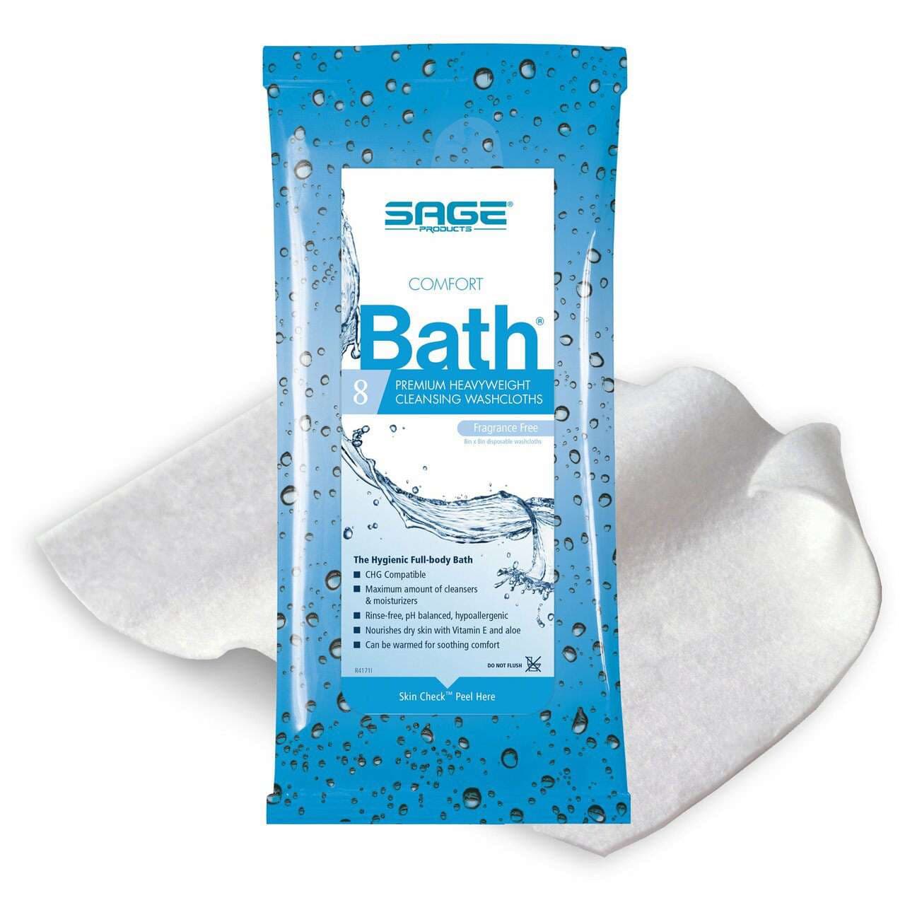 Sage Comfort Bath Rinse-Free Bath Wipes - Package of 8 - Image 1