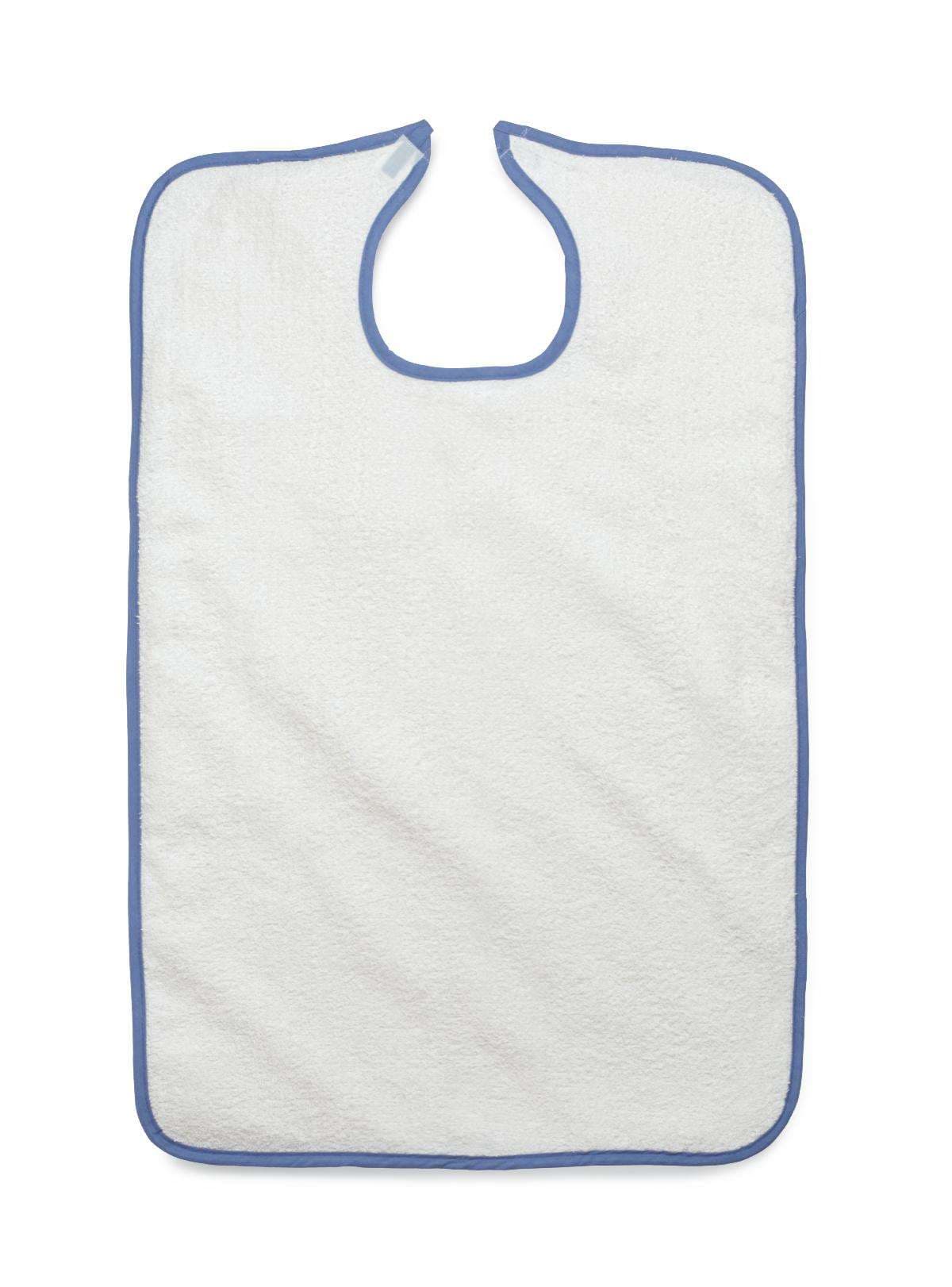 Medline Terry Bib with Hook and Loop Strap, Adult, 10 oz., 21" x 33", White - 1 Dozen - Image 1