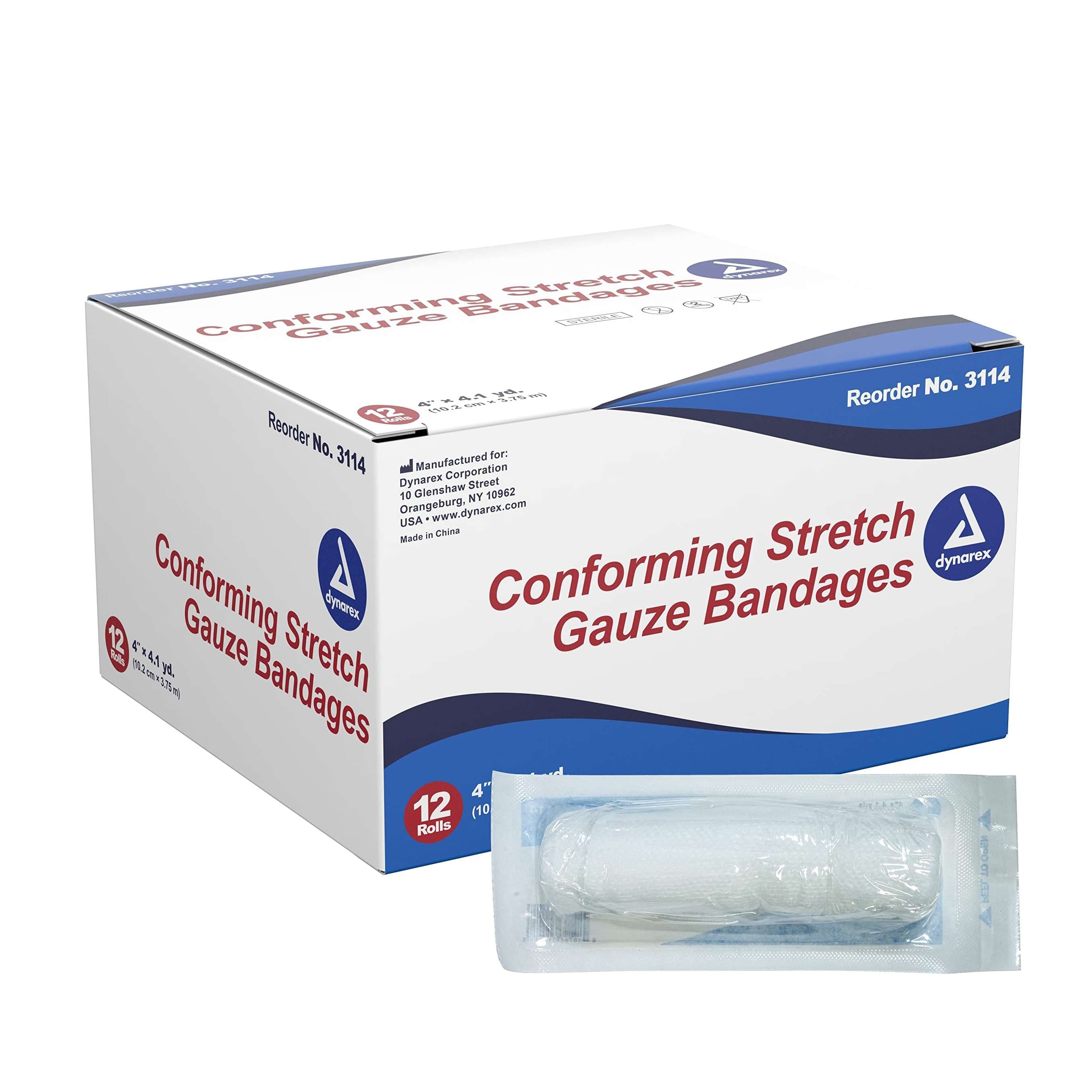 Dynarex Conforming Stretch Gauze Bandage, Sterile, 4 Inch x 4-1/10 Yard - Each - Image 1
