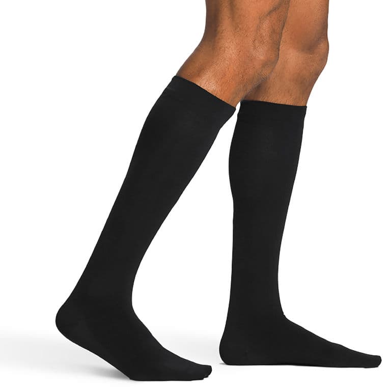 Sigvaris Style Sea Island Cotton Calf High Compression Socks, 20-30 mmHg Men, Black, Large-Long - Pair - Image 1