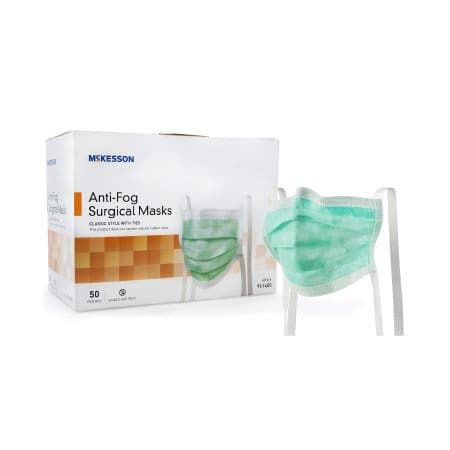 McKesson Adult ASTM Level 1 Anti-fog Pleated Tie Surgical Mask - Image 2