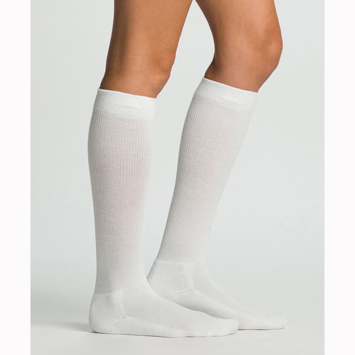 Sigvaris Diabetic Calf High Compression Socks White, 18-25mmHg, Women, Large-Short - Pair - Image 1