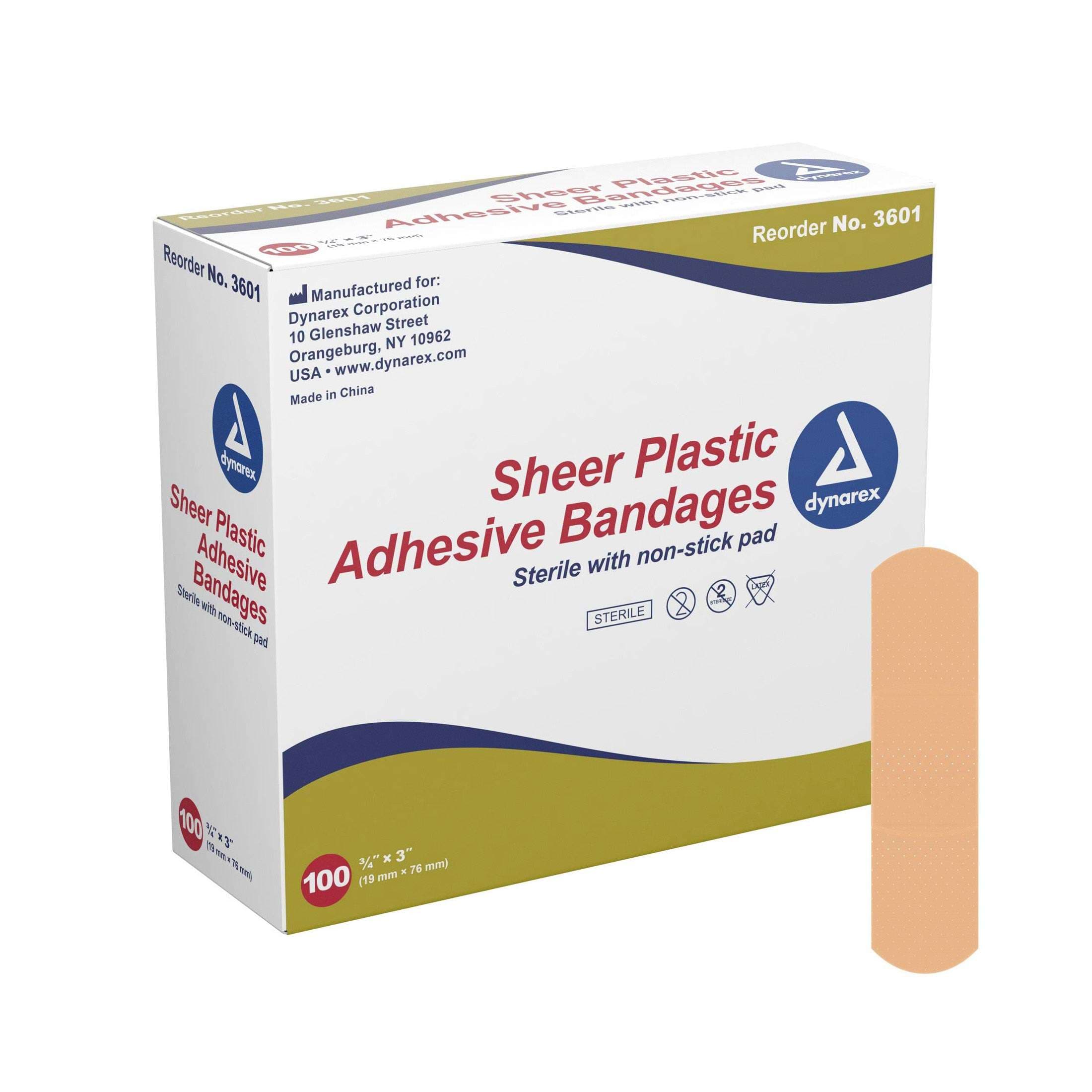 Dynarex Sheer Plastic Adhesive Bandage, 3/4 x 3 Inch - Box of 1 - Image 1