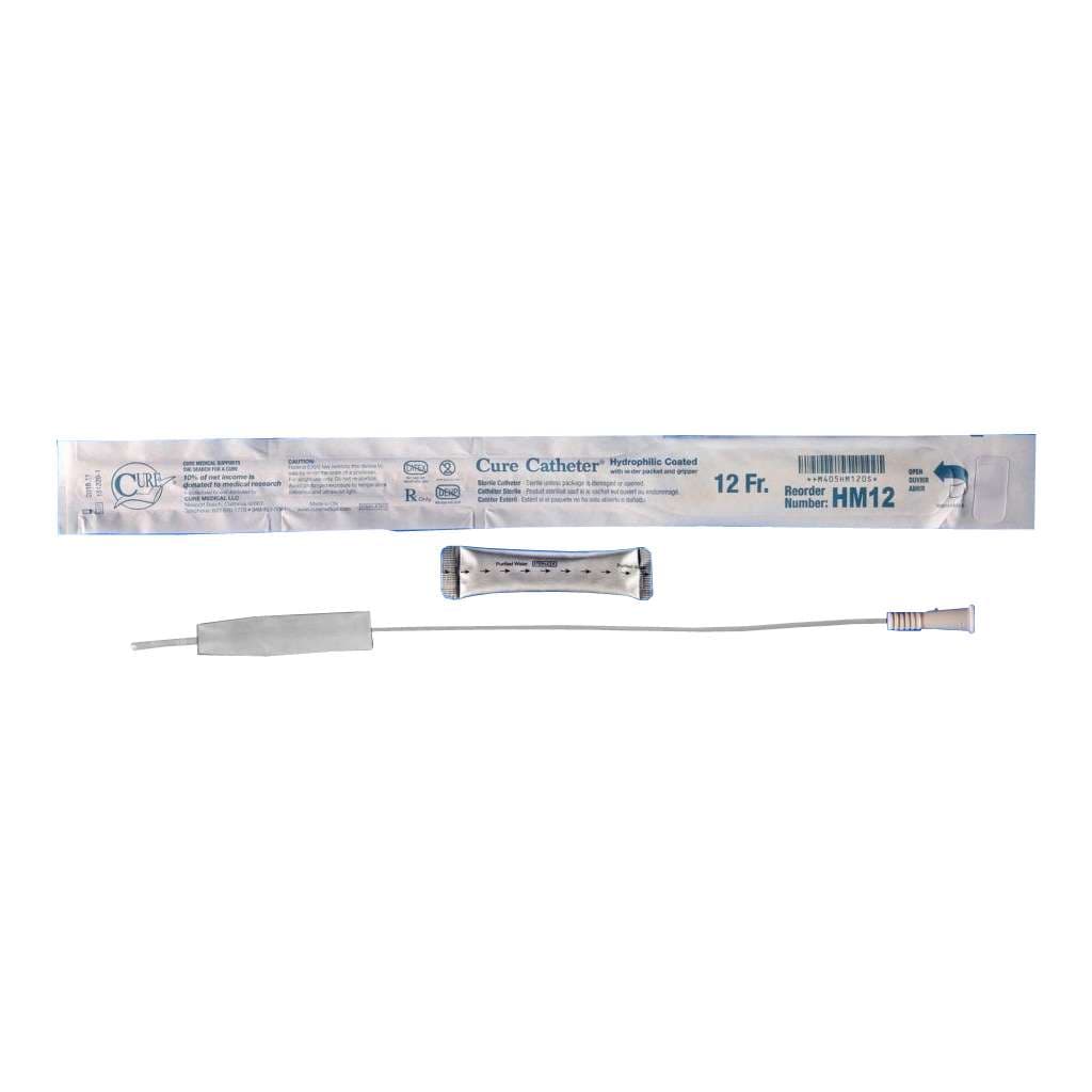 Cure Hydrophilic Catheter for men, 12 Fr - Box of 30 - Image 1
