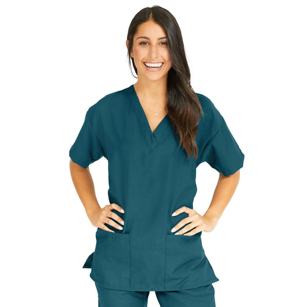 Performax Women's V-neck Tunic Scrub Top, Caribbean Blue, Large - Image 1