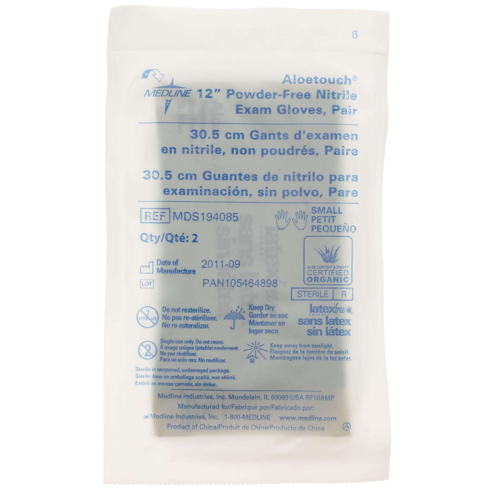 Aloetouch Sterile 12" Powder-free Nitrile Exam Gloves, Pair, Small - Case of 200 - Image 1