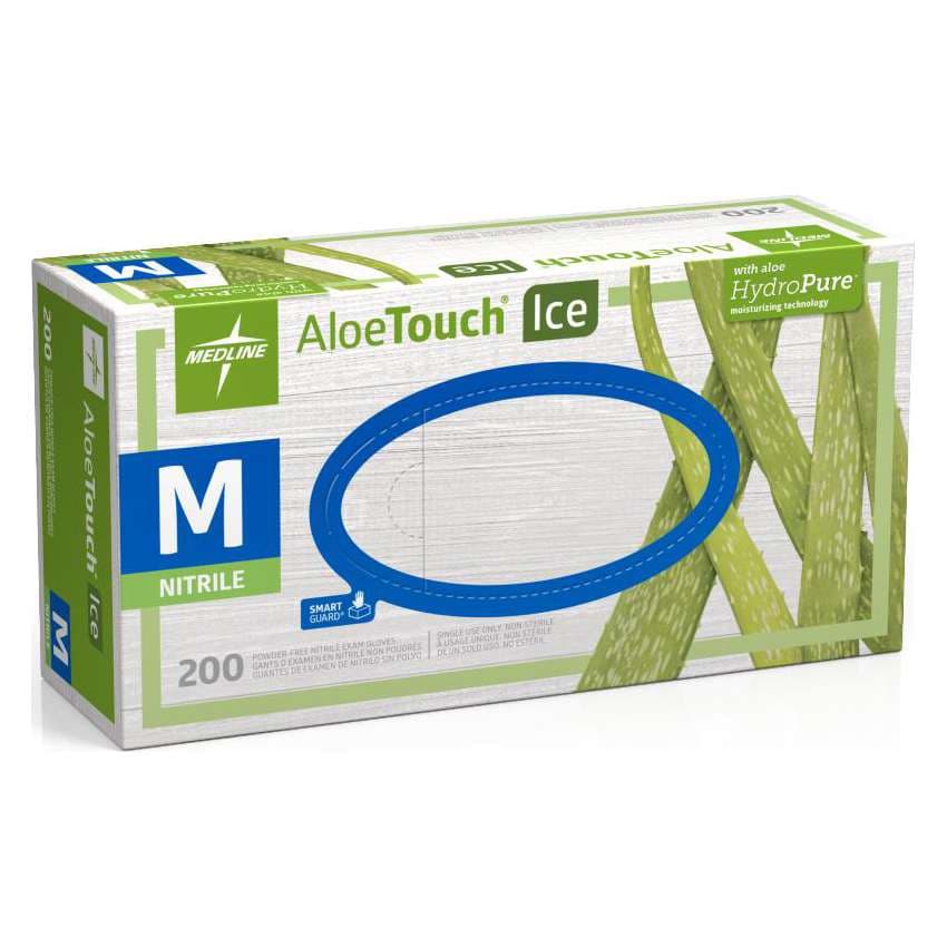 Medline Aloetouch Ice Nitrile Powder-Free Exam Glove, Green, Medium - Box of 200 - Image 1