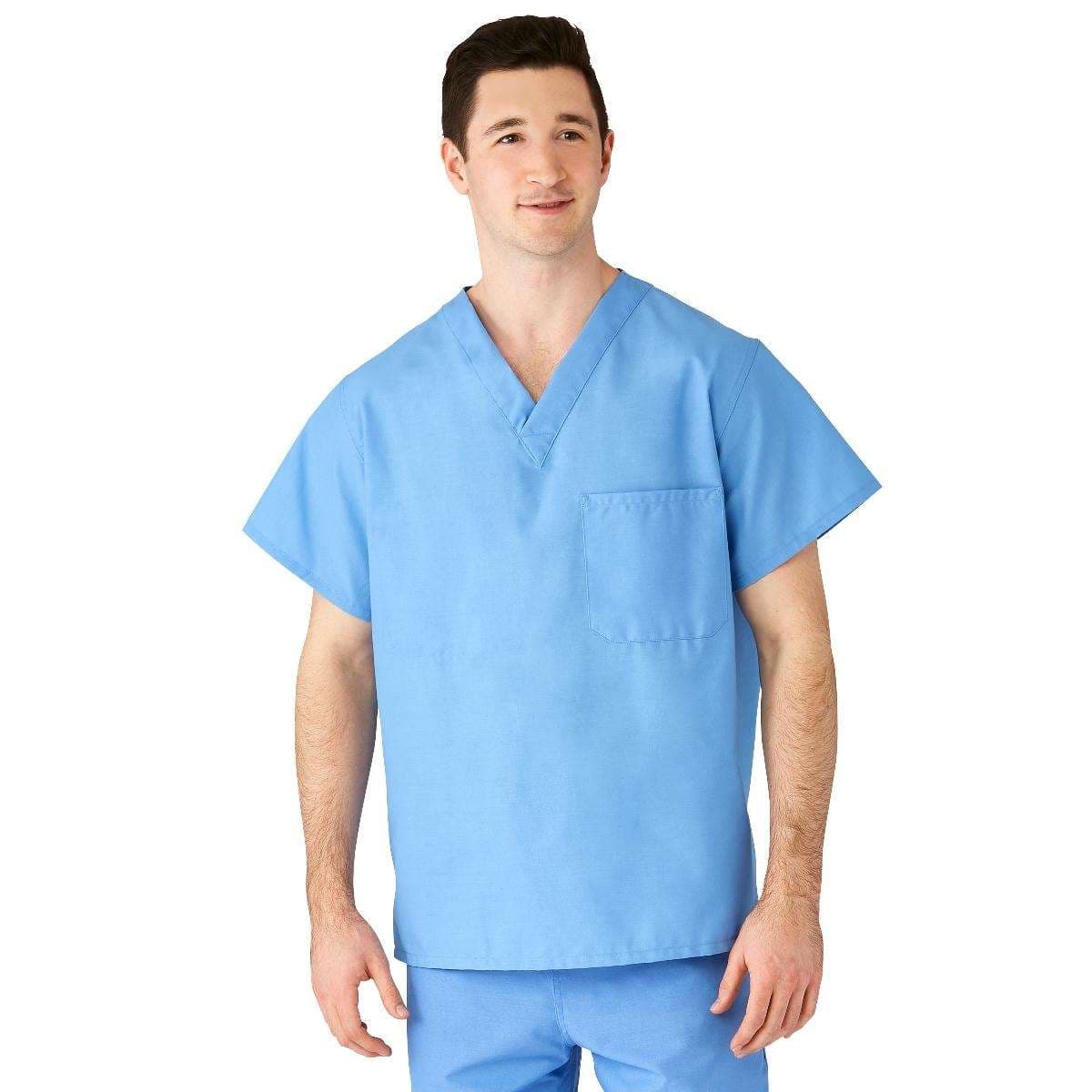 Medline AngelStat Unisex Reversible V-Neck Scrub Tops With 2 Pockets, Ceil Blue, 3XLarge - Image 1