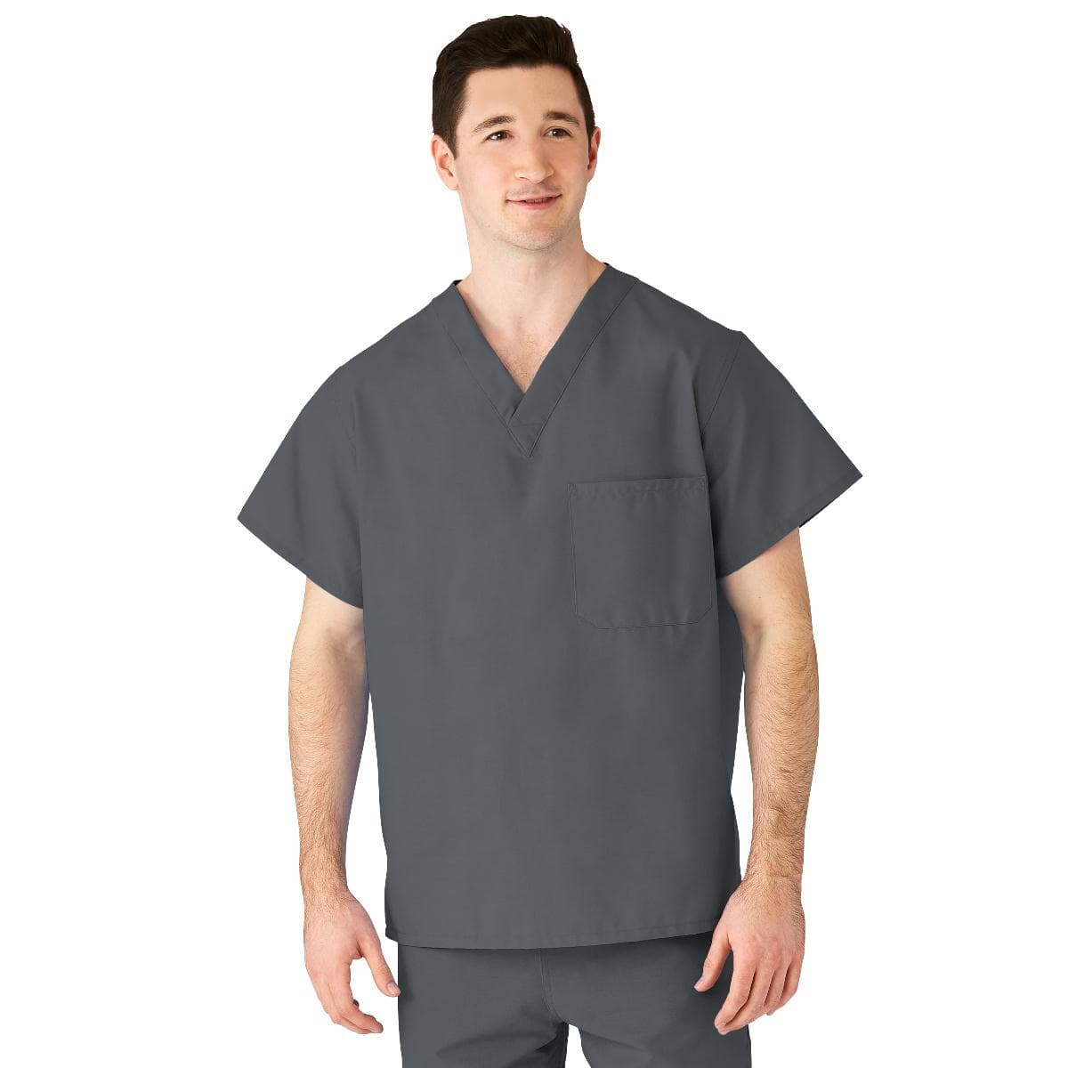 Medline AngelStat Unisex Reversible V-Neck Scrub Top with 2 Pocket, Charcoal, Extra Large - Image 1