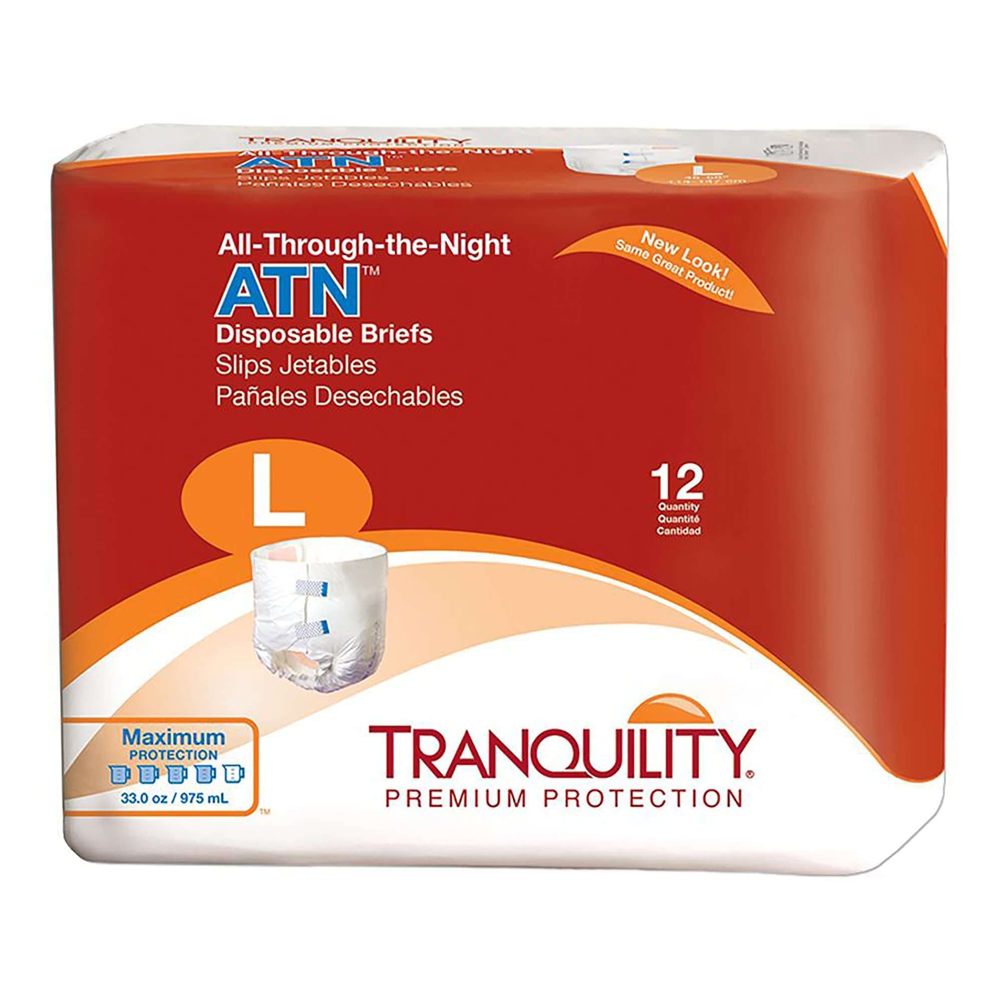 Tranquility ATN (All-Through-the-Night) Adult Briefs, Large - Bag of 12 - Image 1