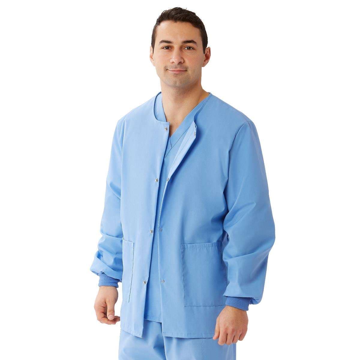 Medline AngelStat Unisex Snap-Front Warm-Up Scrub Jacket, Ceil Blue, 4XLarge - Image 1
