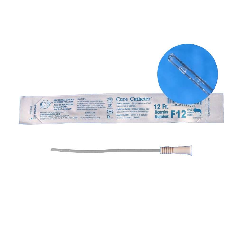 Cure Uncoated PVC Intermittent Catheter for Female, 12 Fr - Box of 30 - Image 1