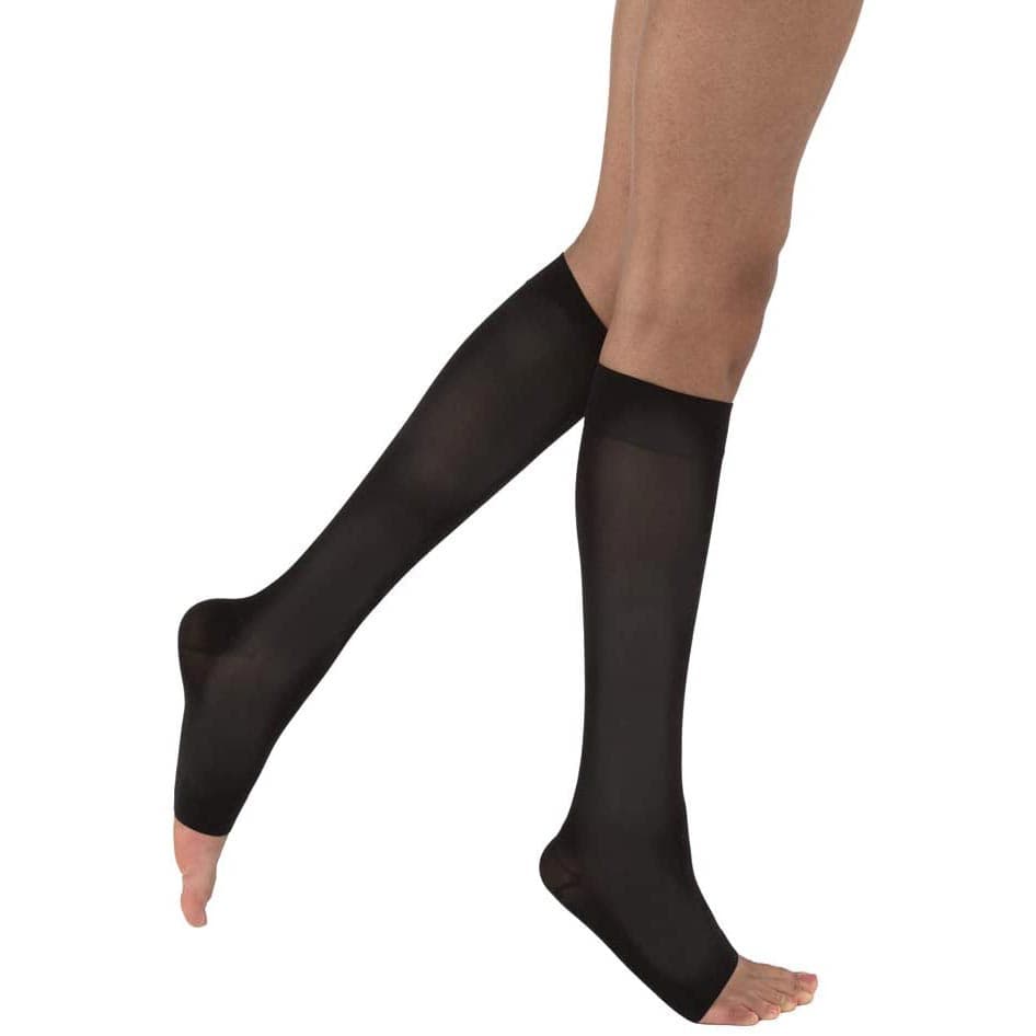 Jobst Opaque Compression Stockings, Open Toe, 20-30 mmHg, Large-Full Calf, Classic Black - Pair - Image 1