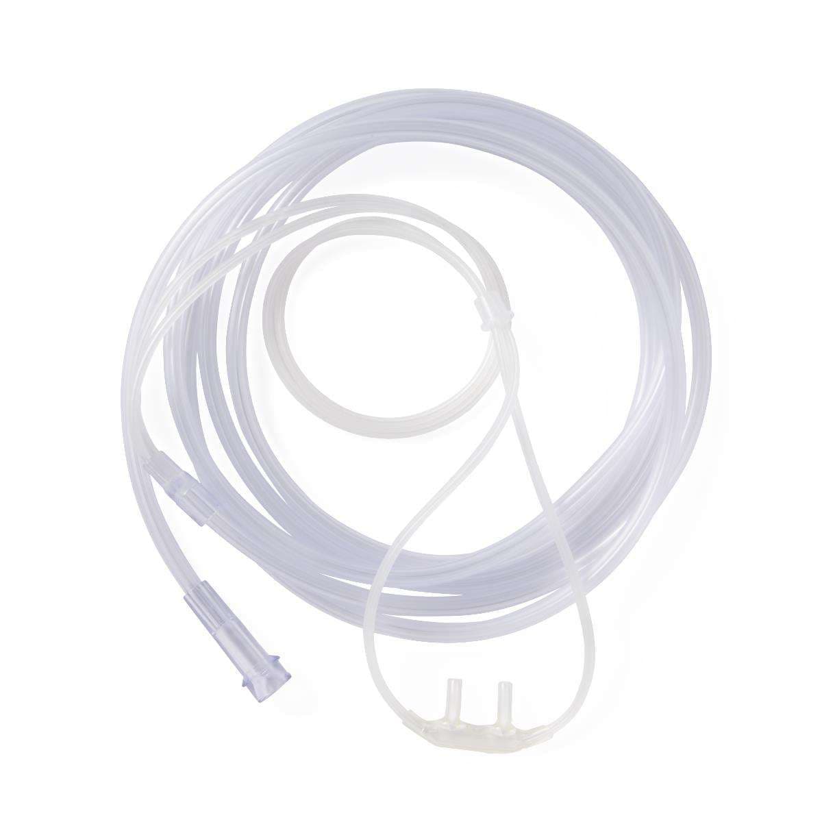 Medline SuperSoft Curved Nasal Oxygen Cannula with Standard Connector for Adults with 7' Tubing - Case of 50 - Image 1