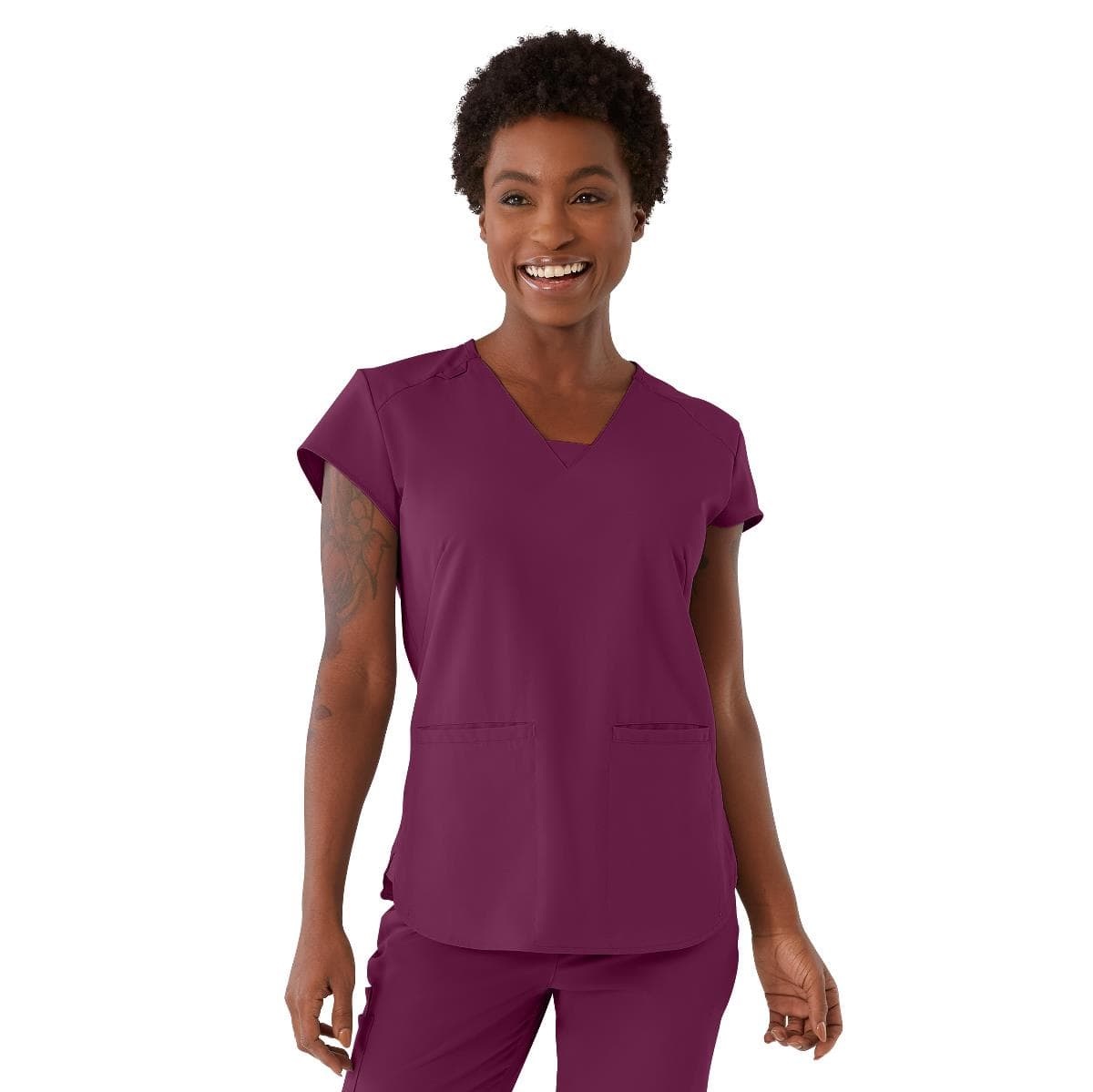 Medline Monroe AVE Women's Scrub Top, Wine, Small - Image 1