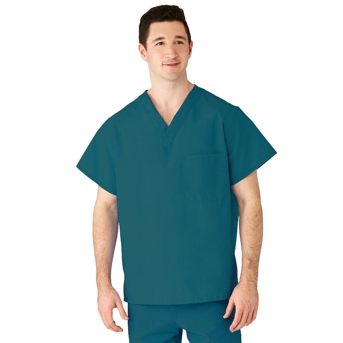 Medline AngelStat Unisex Reversible V-Neck Scrub Top with 2 Pocket, Peacock, 4XLarge - Image 1