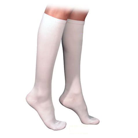 Sigvaris Essential Cotton Women Calf High Compression Socks, 20-30 mmHg, Closed Toe, Medium-Short, White - Pair - Image 1