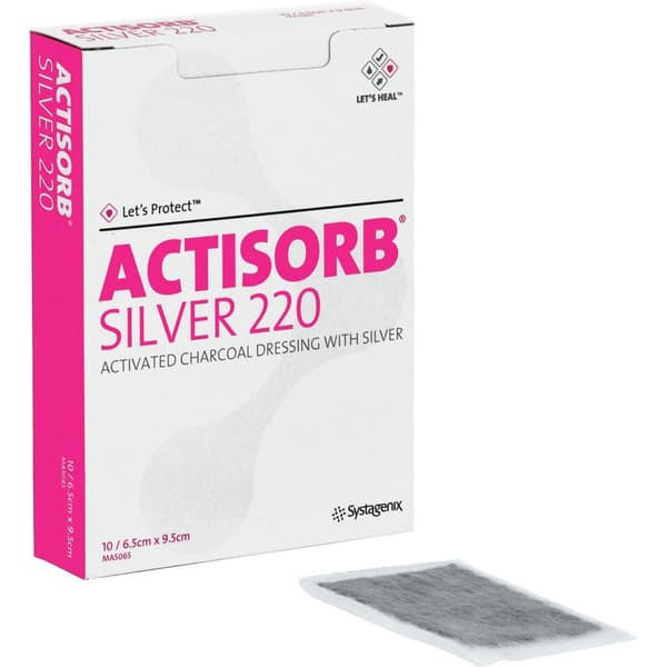 3M Systagenix Actisorb Silver 220 Charcoal Dressing, 2-1/2 x 3-3/4 Inch - Box of 10 - Image 1