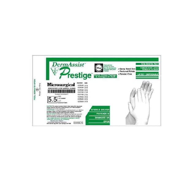 DermAssist Prestige Microsurgical Surgical Glove Brown Beaded Cuff Micro, Size 8.5 - Case of 100 - Image 1