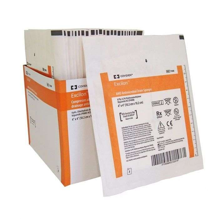 ExcilonAMD Sterile Drain Sponge, 4 x 4 Inch, White - Box of 50 - Image 1