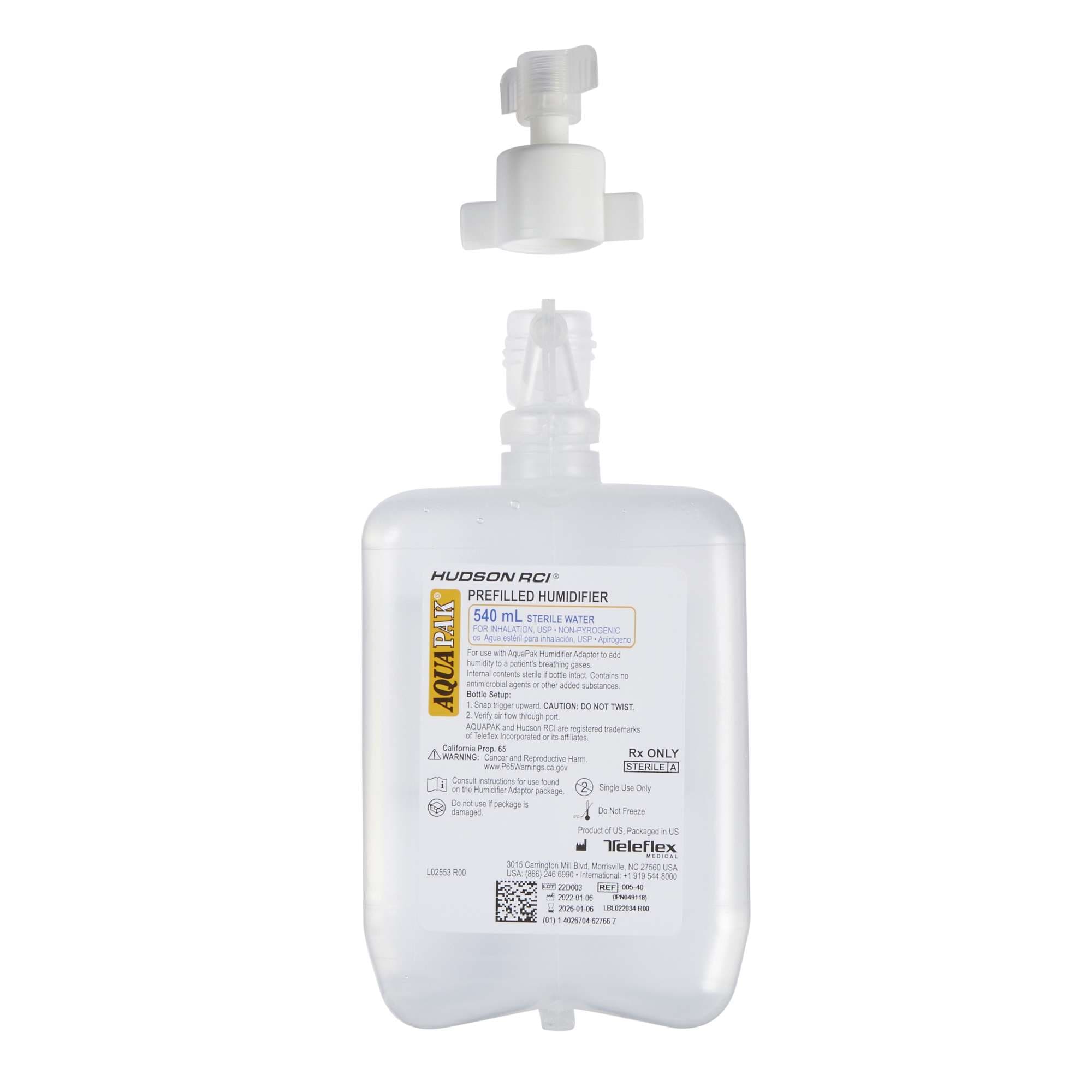 Teleflex Aquapak Sterile Water with Humidifier Adapter