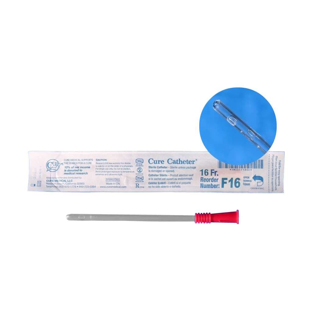 Cure Uncoated PVC Intermittent Catheter for Female, 16 Fr - Box of 30 - Image 1