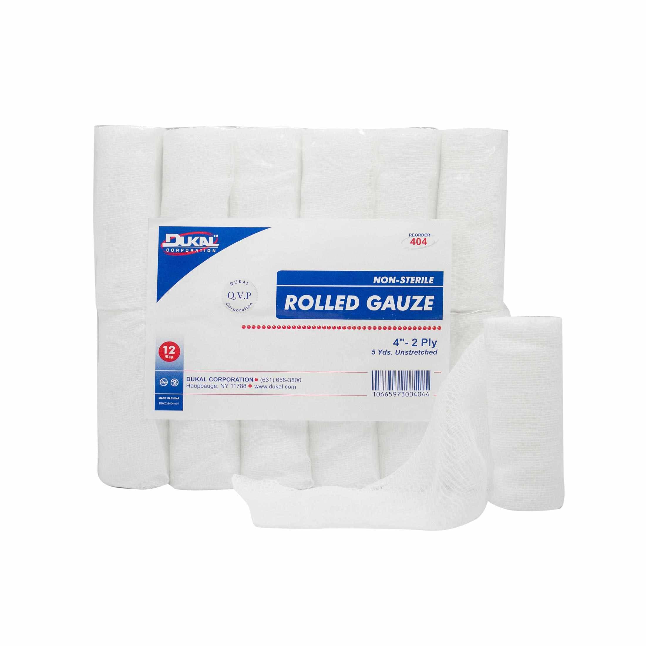 Dukal Cotton 2-Ply Conforming Bandage, 4 Inch 5 Yard, Non-Sterile - Bag of 12 - Image 1