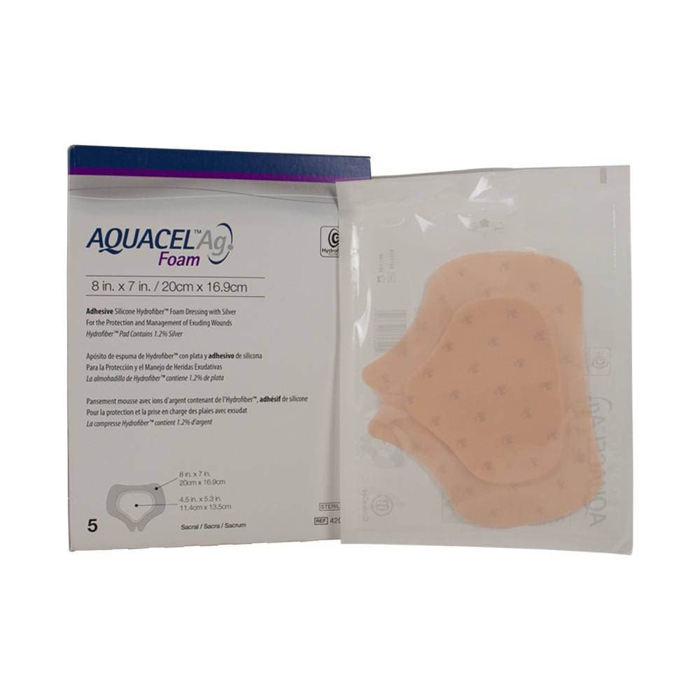 ConvaTec Aquacel Ag Foam Dressing, Sacral, 8 x 7 Inch - Box of 5 - Image 1