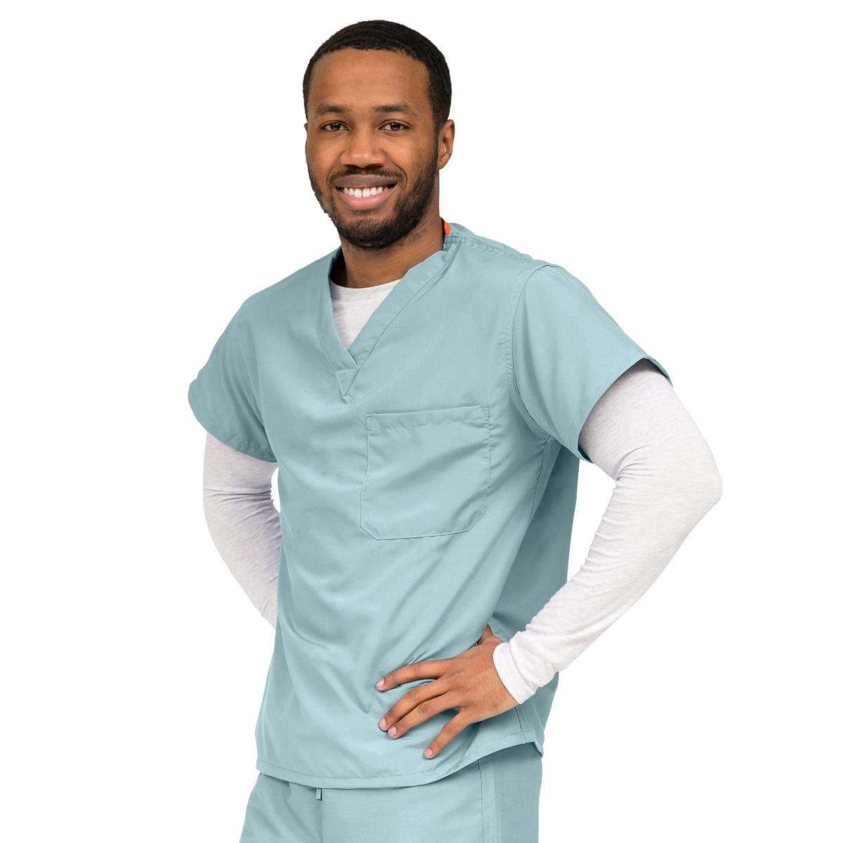 Medline PerforMAX Unisex Reversible V-Neck Scrub Tops with 2 Pockets, Misty, Small - Image 1